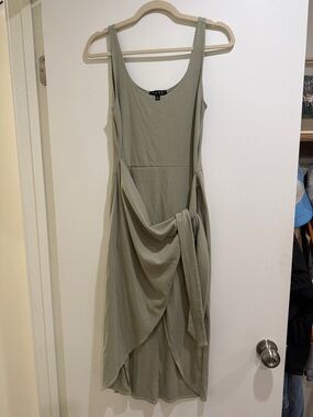 Sage Green Draped Midi Dress by FORE
